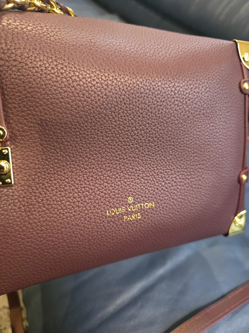 Louis Vuitton Burgundy Leather Cosmetic Pouch with Gold-Tone Zipper